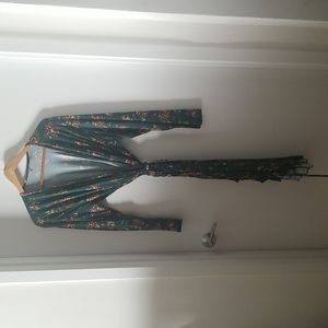 Plus Size Floral Wrap Dress with Long Sleeves and Ruffled Hem